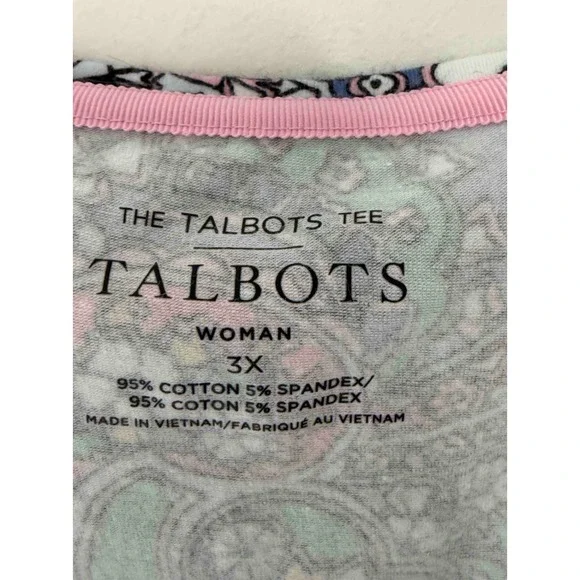 Talbots The Talbots Tee Shirt Paisly Print Colorful Short Sleeve Plus V-Neck 3X - Picture 2 of 12